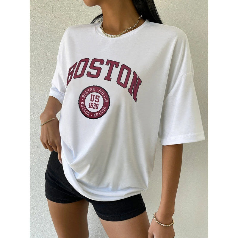 Boston USA City Printed Womans Short T-shirt