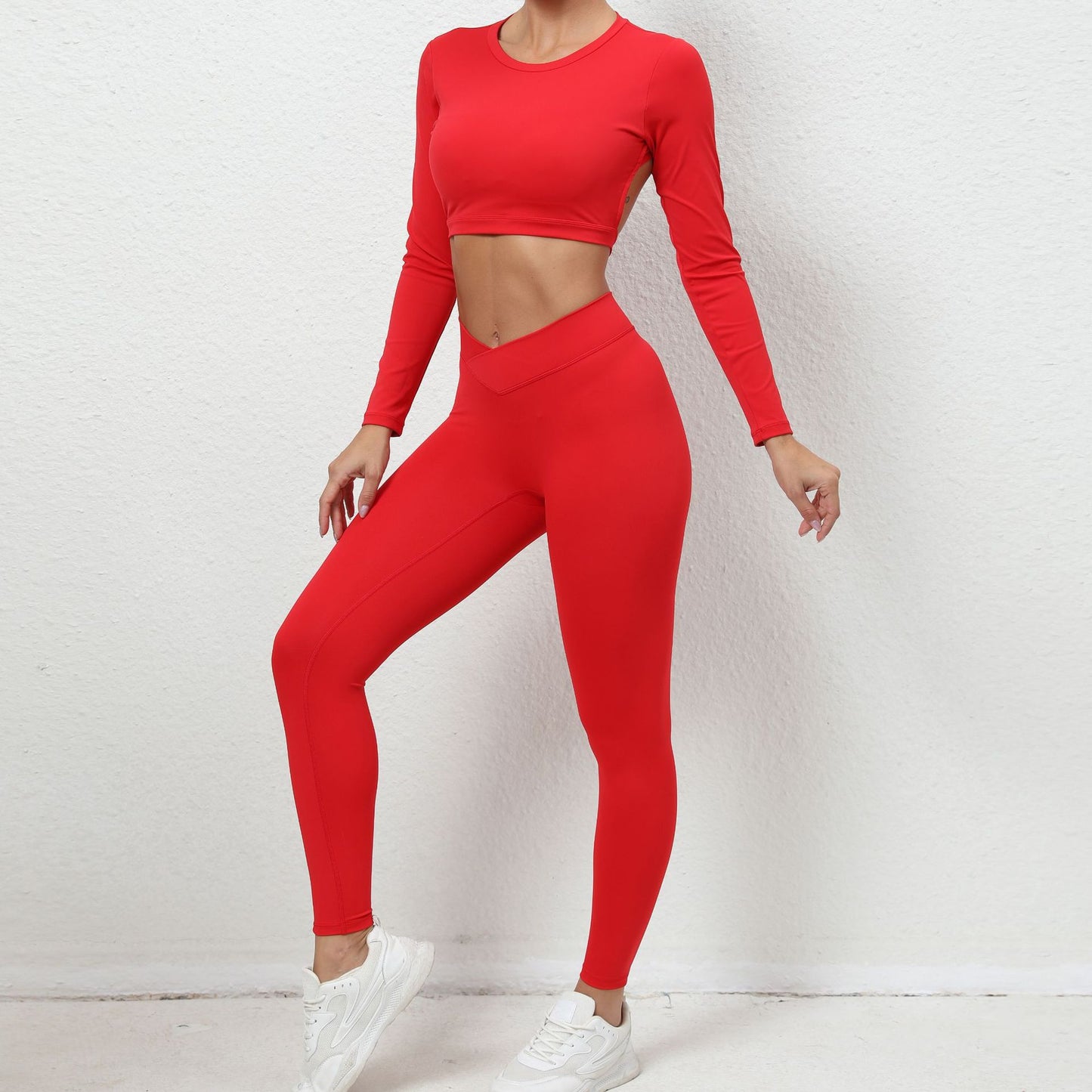 Bare Back Long-sleeved Top Skinny Yoga Pants Nude Feel Quick-drying Sports Suit