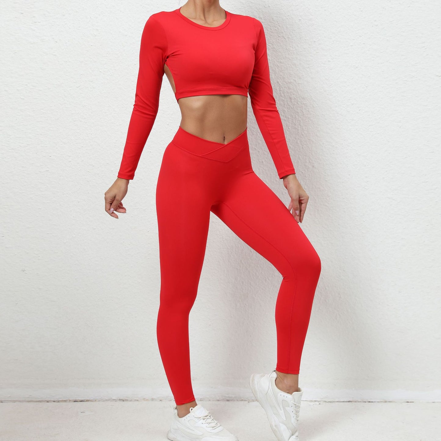 Bare Back Long-sleeved Top Skinny Yoga Pants Nude Feel Quick-drying Sports Suit