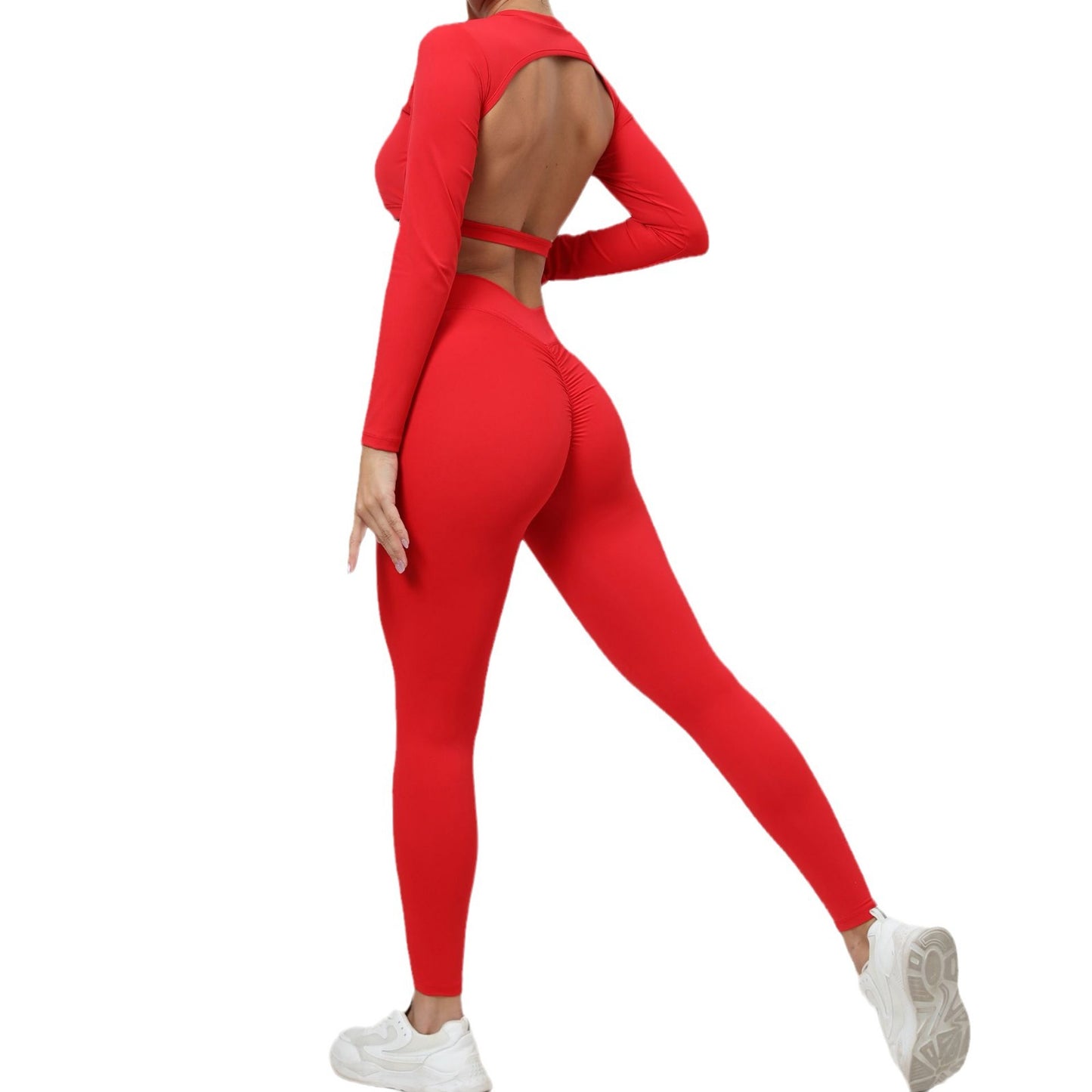 Bare Back Long-sleeved Top Skinny Yoga Pants Nude Feel Quick-drying Sports Suit