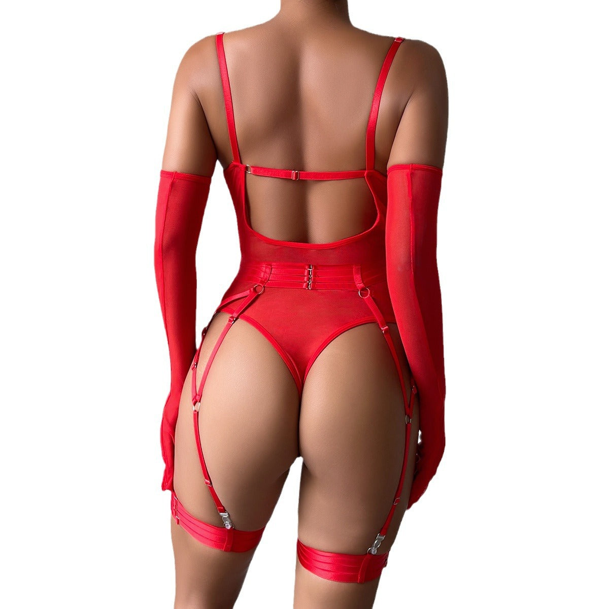 Sexy Sling One-piece See-through Strap Steel Ring Push Up Garter Underwear