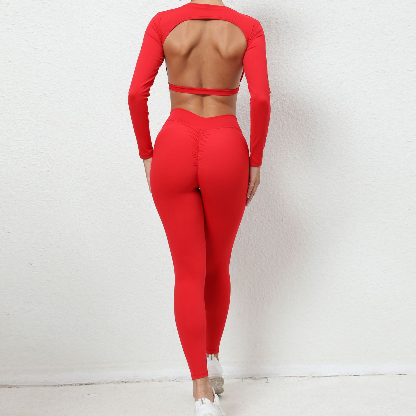 Bare Back Long-sleeved Top Skinny Yoga Pants Nude Feel Quick-drying Sports Suit