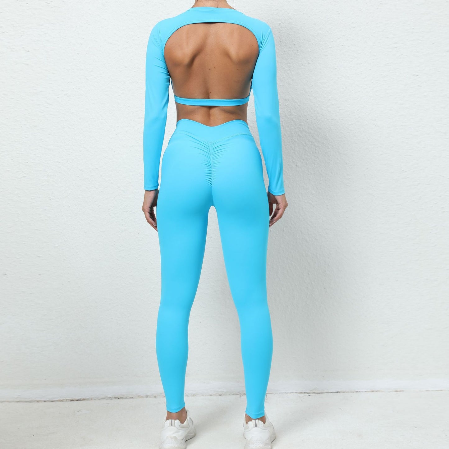 Bare Back Long-sleeved Top Skinny Yoga Pants Nude Feel Quick-drying Sports Suit