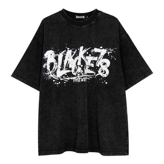 Letter Graffiti Spray Printed Short Sleeve