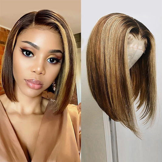 Piano Color Real Hair T Shaped Bob Headgear