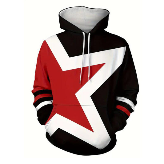 Five-pointed Star Red Printed Cartoon Hooded Sweatshirt