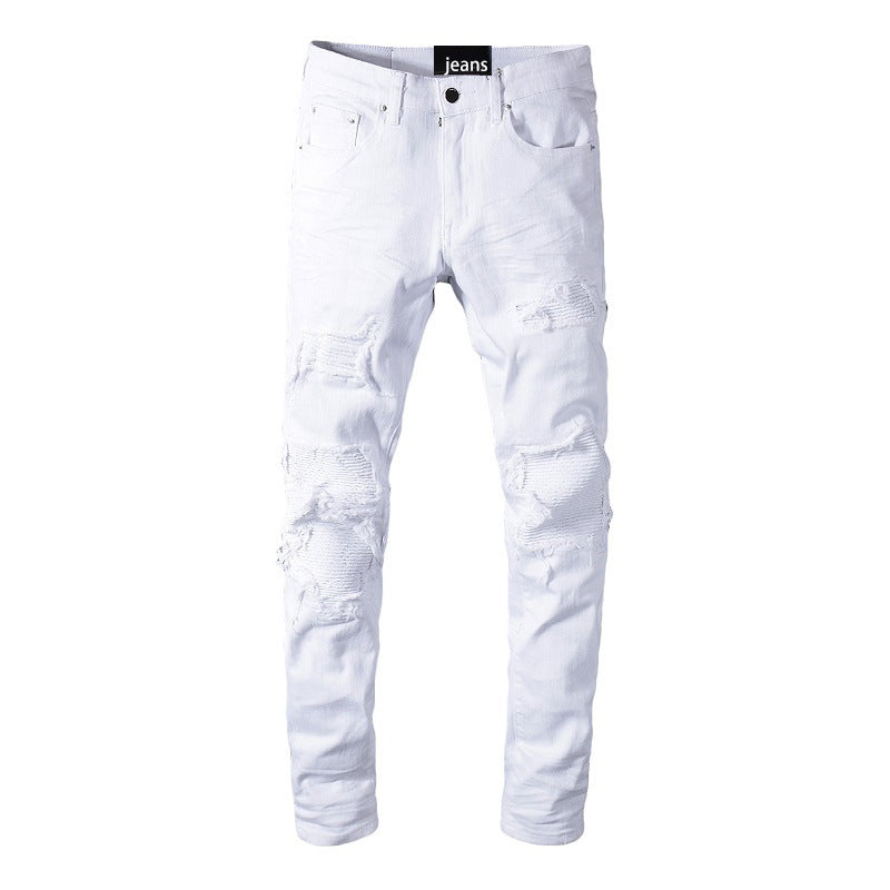 High Street Slim Fashion Men's Jeans Tear Patch