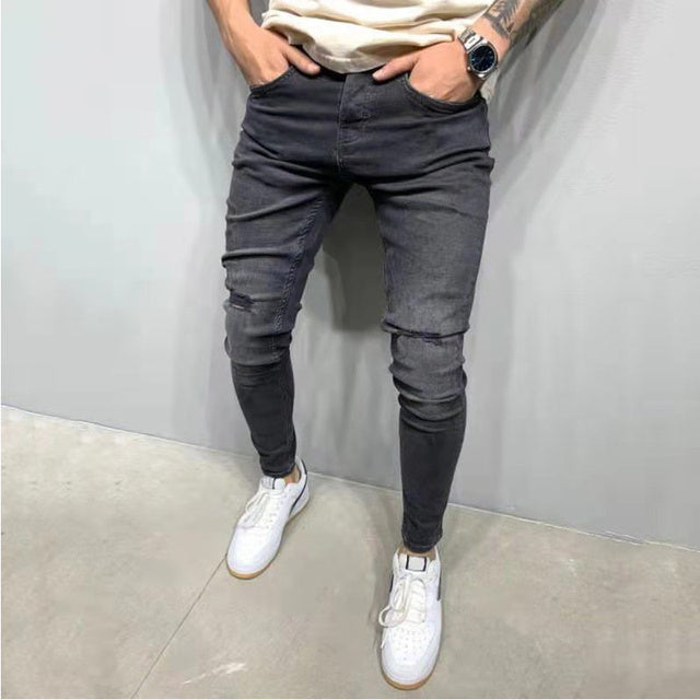 Casual Shredded Slim Zip Pencil Pants